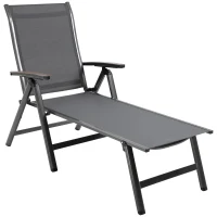 Outsunny Tumbona de Jardín Plegable Tumbona Relinable de Aluminio con Respaldo Ajustable en 5 Posiciones para Terraza Piscina Exterior Carga Máx. 150 kg 69x140x107 cm Gris(m-1)