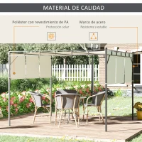 Outsunny Pérgola 3x3 m Cenador de Jardín con Techo Retráctil Tela de Poliéster y Tubo de Acero para Patio Terraza Exterior Blanco(m-5)
