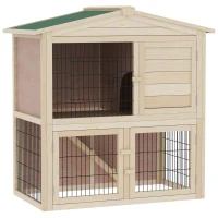 PawHut® KRÓLIKARNIA KURNIK DOMEK KLATKA Z WYBIEGIEM KRÓLIKI ŚWINKI MORSKIE ZAJĄCE drewno jodłowe naturalny 98x54x100cm(m-1)