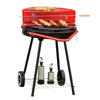 Outsunny grill węglowy okrągły grill na kółkach z półką BBQ metal czerwony(m-11)