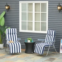 Outsunny 2 Espreguiçadeiras de Jardim Dobráveis Espreguiçadeiras de Aço com Almofada Acolchoada Encosto Ajustável em 5 Posições e Apoio para os Pés 60x75x50-102cm Azul e Branco(m-2)