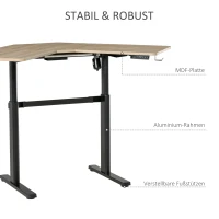 Vinsetto elektrisch bureau computertafel in hoogte verstelbaar sta-bureau bureau bureaustandaard metaal spaanplaat MDF aluminium naturel + zwart 160 x 101 x 72-122 cm(m-7)