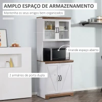 HOMCOM Armário de Cozinha com 2 Portas de Vidro Prateleiras Ajustáveis Bancada e Sistema Anti-Tombo 72x40x178cm Branco e Madeira(m-4)