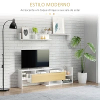 HOMCOM Móvel de TV Moderno Móvel para Televisores 153,6x25x42cm e Prateleira de Parede 150x14,5x16,3cm Branco e Madeira(m-4)