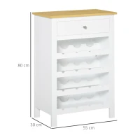 HOMCOM Aparador de Cozinha Moderno com 1 Gaveta e 4 Suportes para 16 Garrafas de Vinho Armário Auxiliar Anti-Tombo 55x30x80cm Branco(m-3)