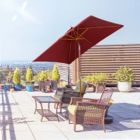 Outsunny parasol, zginany parasol ogrodowy, parasol plażowy, 3-stopniowa regulacja, drewno + poliester, czerwone wino, 200 x 150 x 230 cm(m-10)