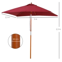 Outsunny parasol, zginany parasol ogrodowy, parasol plażowy, 3-stopniowa regulacja, drewno + poliester, czerwone wino, 200 x 150 x 230 cm(m-3)