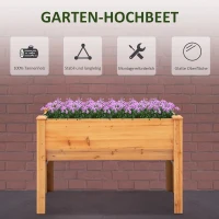Outsunny Hochbeet aus Holz Kräuterbeet Pflanzkasten mit Abflussloch Haken Blumenkasten mit Füßen Massivholz Natur 120 x 60 x 81 cm(m-4)
