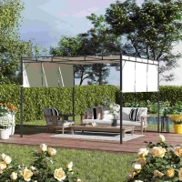 Outsunny Pérgola 3x3 m Cenador de Jardín con Techo Retráctil Tela de Poliéster y Tubo de Acero para Patio Terraza Exterior Blanco(m-10)