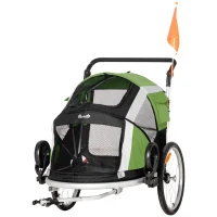 Pawhut 2-in-1 hondenaanhanger voor huisdieren opvouwbaar Oxford-stof groen(m-11)