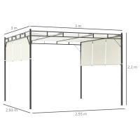 Outsunny Pérgola 3x3 m Cenador de Jardín con Techo Retráctil Tela de Poliéster y Tubo de Acero para Patio Terraza Exterior Blanco(m-3)