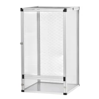 PawHut terrarium voor reptielen glazen terrarium amfibieën spinachtigen reptielenkweekbak aluminium zilver 45 x 45 x 80 cm(m-11)