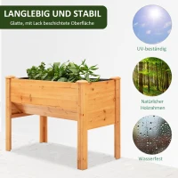 Outsunny Hochbeet aus Holz Kräuterbeet Pflanzkasten mit Abflussloch Haken Blumenkasten mit Füßen Massivholz Natur 120 x 60 x 81 cm(m-6)
