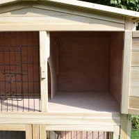 PawHut® KRÓLIKARNIA KURNIK DOMEK KLATKA Z WYBIEGIEM KRÓLIKI ŚWINKI MORSKIE ZAJĄCE drewno jodłowe naturalny 98x54x100cm(m-9)