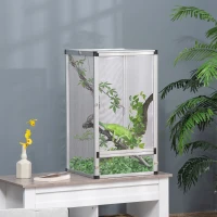 PawHut terrarium voor reptielen glazen terrarium amfibieën spinachtigen reptielenkweekbak aluminium zilver 45 x 45 x 80 cm(m-2)