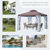 Outsunny Partytent in de tuin partytent paviljoen tuintent feesttent dubbel dak 3 x 3 m bruin(m-7)