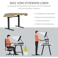 Vinsetto elektrisch bureau computertafel in hoogte verstelbaar sta-bureau bureau bureaustandaard metaal spaanplaat MDF aluminium naturel + zwart 160 x 101 x 72-122 cm(m-6)