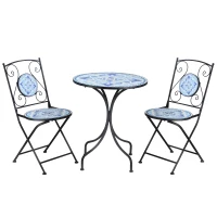 Outsunny Ø 61 cm Zestaw Mebli Ogrodowych dla 2 Osób Bistro z 1 Stołem i 2 Składanymi Krzesłami Stal Błękit(m-1)