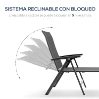 Outsunny Tumbona de Jardín Plegable Tumbona Relinable de Aluminio con Respaldo Ajustable en 5 Posiciones para Terraza Piscina Exterior Carga Máx. 150 kg 69x140x107 cm Gris(m-4)