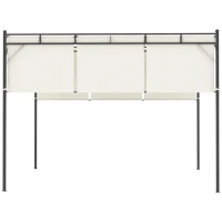 Outsunny Pérgola 3x3 m Cenador de Jardín con Techo Retráctil Tela de Poliéster y Tubo de Acero para Patio Terraza Exterior Blanco(m-9)