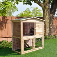 PawHut® KRÓLIKARNIA KURNIK DOMEK KLATKA Z WYBIEGIEM KRÓLIKI ŚWINKI MORSKIE ZAJĄCE drewno jodłowe naturalny 98x54x100cm(m-10)