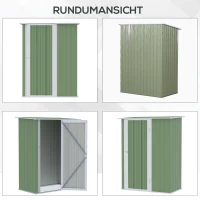 Outsunny Domek narzędziowy, domek ogrodowy, szopa na narzędzia z drzwiami, zewnętrzna, stal, zielony, 142 x 84 x 189 cm(m-6)