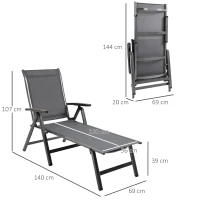 Outsunny Tumbona de Jardín Plegable Tumbona Relinable de Aluminio con Respaldo Ajustable en 5 Posiciones para Terraza Piscina Exterior Carga Máx. 150 kg 69x140x107 cm Gris(m-3)