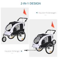 PawHut Hundeanhänger Hundebuggy mit Jogger-Funktion bis 20kg Universalkupplung Stahl Weiß+Schwarz(m-5)