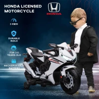 HOMCOM 6V Honda Licensed Kids Motorcycle w/ Music, Training Wheels - White(m-6)