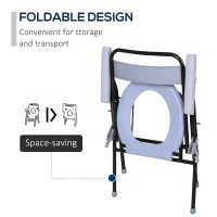 HOMCOM Scaun de Toaletă Pliabil cu Găleată Detașabilă pentru Vârstnici și Persoane cu Dizabilități, 52x50x75 cm, Negru(m-7)