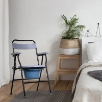 HOMCOM Scaun de Toaletă Pliabil cu Găleată Detașabilă pentru Vârstnici și Persoane cu Dizabilități, 52x50x75 cm, Negru(m-2)