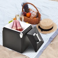 Outsunny® 30 L Kühlbox zum Warmhalten und Kühlen 24h Weinkühler Camping Edelstahl Schwarz(m-8)
