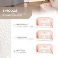 PawHut Dispensador de Água para Gatos 3L Fonte de Água Automática para Cães e Gatos com Sensor Infravermelho 3 Modos e Luz Indicadora LED 21x20x18cm Branco e Rosa(m-4)