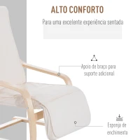 HOMCOM Cadeira Relax Cadeira Relax de Madeira com Apoio para os Pés Ajustável 66,5×83×100cm Bege(m-5)