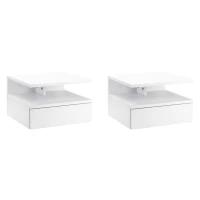 HOMCOM Conjunto de 2 Mesas de Cabeceira Flutuante com 1 Gaveta e Prateleira Aberta com Desenho Moderno Montado na Parede 35x32x22,5cm Branco(m-1)