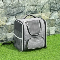 PawHut Transportín Mochila para Gatos Perros Pequeños Bolsa de Transporte para Mascotas Plegable Transpirable con Cojín Extraíble y Correa de Seguridad para Viaje 31x26x34 cm Gris(m-10)