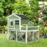 PawHut Gallinero de Madera Exterior Jaula para 2 Gallinas con Corral de Alambre Jardinera para Cultivo Nido Techo Asfáltico Bandeja Extraíble y Rampa 110x109x124 cm Verde(m-2)