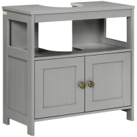 kleankin Pedestal Under Sink Cabinet with Double Doors, Modern Bathroom Vanity Storage Unit with Shelves, Light Grey(m-1)
