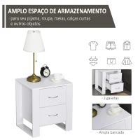 HOMCOM Mesa de Cabeceira com 2 Gavetas Pés e Base Elevada para Dormitório Mesa Lateral para Sala de Estar Estilo Moderno 48x39x54cm Branco(m-4)