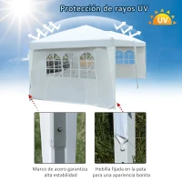 Outsunny Carpa Pabellon 6x3 metros Plegable 4 Paneles Ventanas Poliester Blanco Resistente de Agua(m-7)