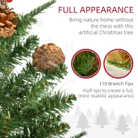 HOMCOM 2 Pieces Set 3 Ft Artificial Christmas Tree with 110 Realistic Branches, Pine Cones, Red Berries, Gold Pot, for Doorway, Porch, Green(m-5)