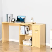 HOMCOM Birou pe Colt cu 2 Rafturi si 2 Sertare, Culoare Lemn Stejar, 117x82x74cm(m-4)