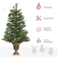 HOMCOM 2 Pieces Set 3 Ft Artificial Christmas Tree with 110 Realistic Branches, Pine Cones, Red Berries, Gold Pot, for Doorway, Porch, Green(m-4)