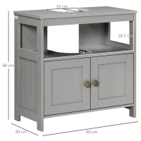 kleankin Pedestal Under Sink Cabinet with Double Doors, Modern Bathroom Vanity Storage Unit with Shelves, Light Grey(m-3)