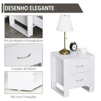 HOMCOM Mesa de Cabeceira com 2 Gavetas Pés e Base Elevada para Dormitório Mesa Lateral para Sala de Estar Estilo Moderno 48x39x54cm Branco(m-5)