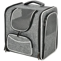 PawHut Transportín Mochila para Gatos Perros Pequeños Bolsa de Transporte para Mascotas Plegable Transpirable con Cojín Extraíble y Correa de Seguridad para Viaje 31x26x34 cm Gris(m-1)