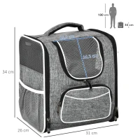 PawHut Transportín Mochila para Gatos Perros Pequeños Bolsa de Transporte para Mascotas Plegable Transpirable con Cojín Extraíble y Correa de Seguridad para Viaje 31x26x34 cm Gris(m-3)