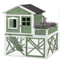 PawHut Gallinero de Madera Exterior Jaula para 2 Gallinas con Corral de Alambre Jardinera para Cultivo Nido Techo Asfáltico Bandeja Extraíble y Rampa 110x109x124 cm Verde(m-1)