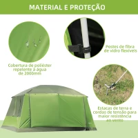 Outsunny Tenda de Campismo Familiar para 4 Pessoas Tenda de Campismo Portátil Impermeável com Bolsa de Transporte Rede Mosquiteira e Proteção Solar 410x-310x225cm Verde(m-5)