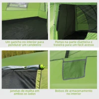 Outsunny Tenda de Campismo Familiar para 4 Pessoas Tenda de Campismo Portátil Impermeável com Bolsa de Transporte Rede Mosquiteira e Proteção Solar 410x-310x225cm Verde(m-6)